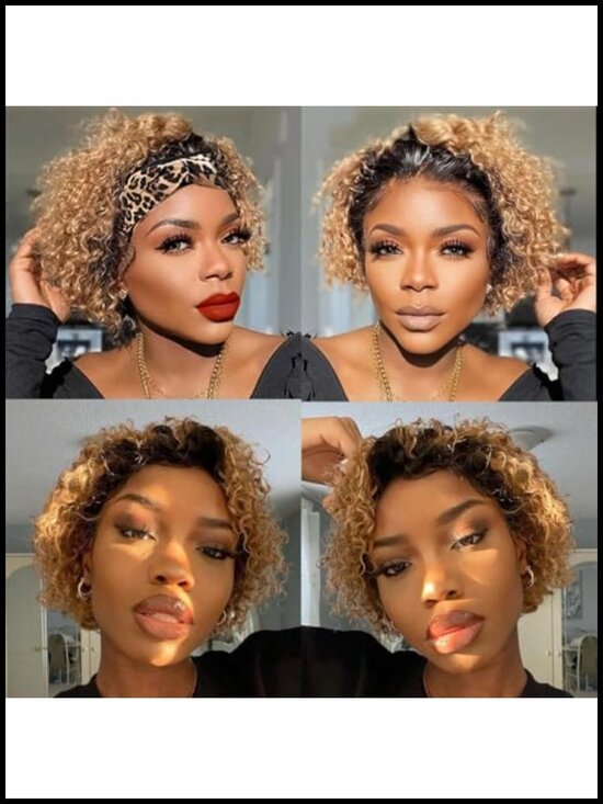 13x1 Lace Front Pixie Cut Wig Human Hair Curly Ombre Black Wigs for Women HD main image 5